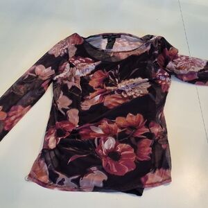 White House Black Market Floral Long Sleeve Top w/attached tank - Small